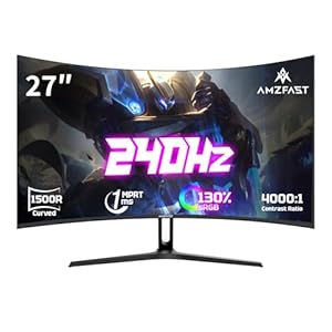 Amzfast Monitor Gaming Curvo 27 Pollici – 240Hz, Full HD 1920×1080 (16:9), 1ms MPRT, 1500R, Adaptive Sync, sRGB 130%/DCI-P3 95%, HDMI 2.0/DisplayPort 1.4, Eye Care, VESA 100×100, AMZG27C1 Pro