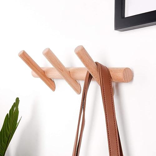 Yoyai Wood Coat Hooks Wall Mounted Hat Rack Tower Hanger Wall Hooks Decorative Hanger With Pegs Entryway Bedroom Bathroom(Beech Wood,3 Hooks) thumb #3