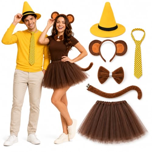Halloween Monkey Couple Costume Set - 5Pcs Men Women Costume Accessories