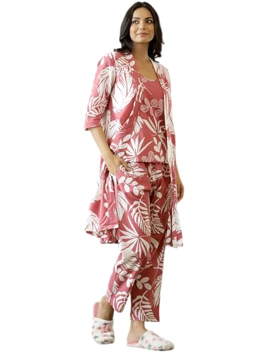 Image of Women's Printed Nightsuit Pajama with Top with Long Gown Lightweight Soft & Comfy Sleepwear for Girls & Women