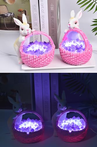 Image of AMOYSTONE Amethyst Rabbit Night Light with Ceramic Sculpture, USB Powered Easter Home Decor Lamp for Bedroom Kids Room Gift