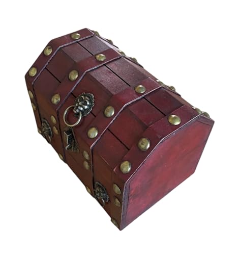 Wooden Pirate Treasure Chest Kids - Vintage Memory Keepsake Box - Pirate Decoration Accessories - Antique Wooden Jewellery and Trinkets Holder - Memory Box Kids - Trunk Treasure Chest Gift - Red