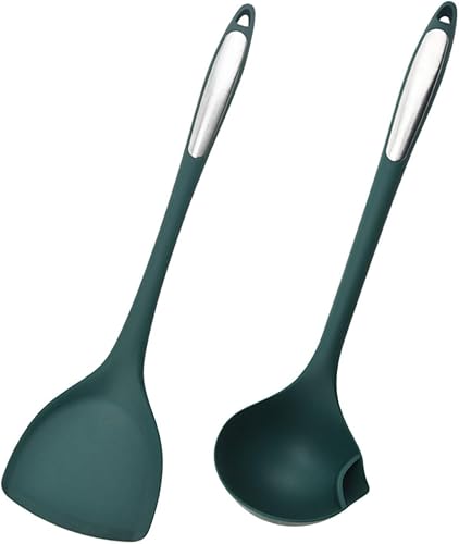 Espátula y cuchara de silicona resistente al calor, utensilios de cocina antiadherentes con asas antiquemaduras y herramientas multiusos para colgar