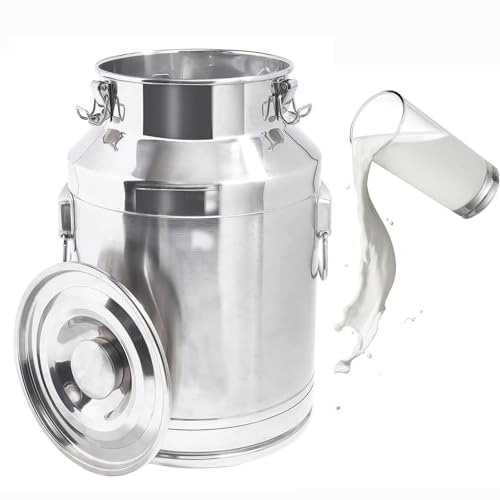 Pot a Lait INOX 201 Bidon De Transport De Lait De Ferme- Bidon INOX Huile Pot À Lait Seau À Vin Baril Seau Réservoir Scellé en Acier Inoxydable FW,Nofaucet-5L