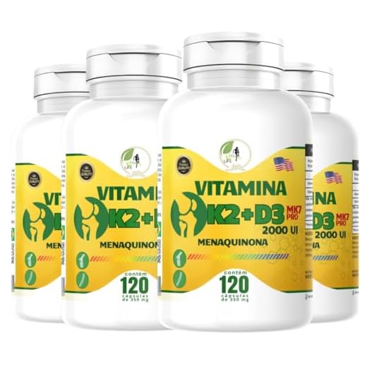 KIT C/4 Un. Suplemento K2 + D3 Menaquinona MK7 Pro 2000 Ui 120 Cápsulas - Fits Life