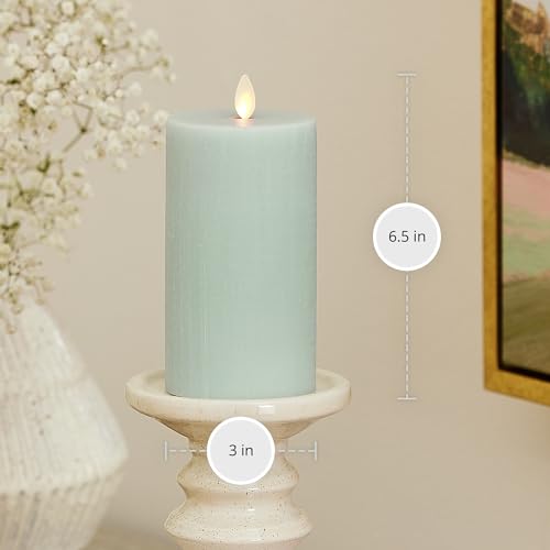 Image of Luminara - Flameless LED Battery Operated Flickering Pillar Candles - Fresh Mint - Pack of 1-3x6.5 - Realistic Moving Flame Real Wax Indoor /Outdoor