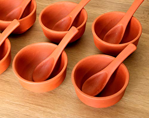 Kleo - Clay Re-Usable Bowl Brown Soup Bowls - Set Of 12 (6 Bowls & 6 Spoons) | Terracotta Soup Bowls Set #TOP4