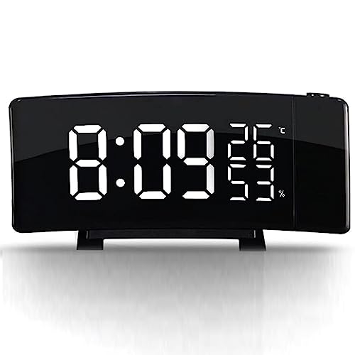 Reloj despertador inalámbrico de estación meteorológica con proyección LED, higrómetro de temperatura interior y exterior, control por radio para una hora precisa