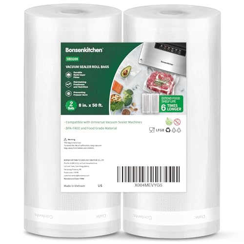 Bonsenkitchen Vacuum Sealer Bags, 8' x 50' Rolls 2 pack for Food Storage Saver, Bpa Free, Heavy...