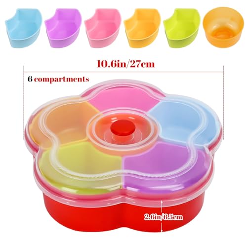 Hslife Divided Snack Serving Tray with Lid, Reusable Veggie Tray Snackle Box Container, Colored Flower Shaped Fruit Trays Large, Candy and Nut Snack Tray Appetizer Platter for Party, Travel - Thumbnail 2