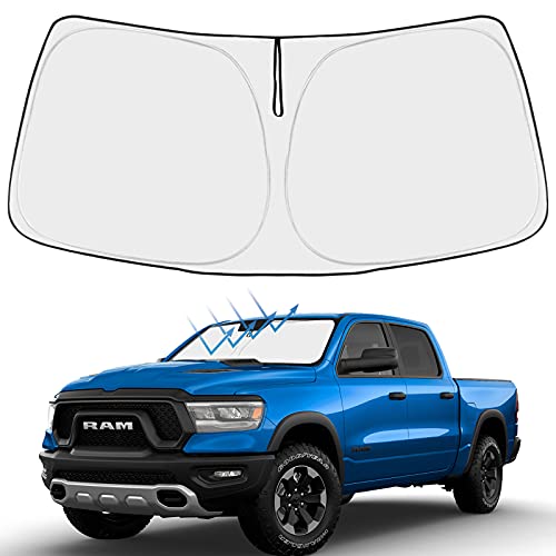 Image of Proadsy 2026 Upgrade Windshield Sun Shade Custom Fit Dodge RAM 1500 2Dr 2019-2025 2026 4-Layer Foldable Front Sunshade Protector Sun Visor Blocks UV Rays Keep Car Cooler