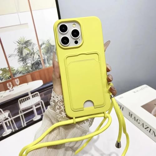 Étui à bandoulière pour iPhone 14 Pro jaune avec porte-cartes et cordon
