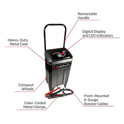 Schumacher Electric Wheeled Automatic 6A Car Battery Charger and 200A Engine Starter, 6-in-1 Solution, Maintainer, 40A Boost, for 6V/12V Power Sport, Automotive, and Marine Batteries, SC1309
