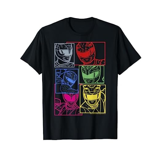 Power Rangers Group Shot Color Silhouette Line Art Panels T-Shirt