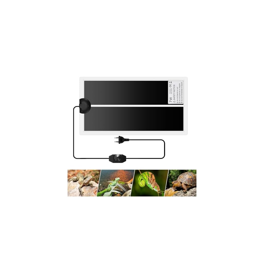 ALLOMN Tapis Chauffant pour Reptiles, Tapis Chauffant pour Réservoir Reptiles Réglable Thermostat plus Chaud pour Coussin Chauffant pour Animaux de Compagnie avec Régulateur de Température 0-35 Degrés