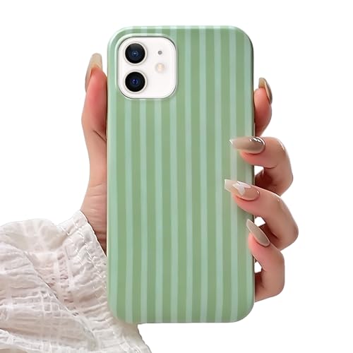 SleekCover Compatible with iPhone 11 Case,Cute Kawaii Aesthetic Striped Pattern Cover for Women Girls,Soft TPU Shockproof Protective Stylish Case for iPhone 11 6.1',Green