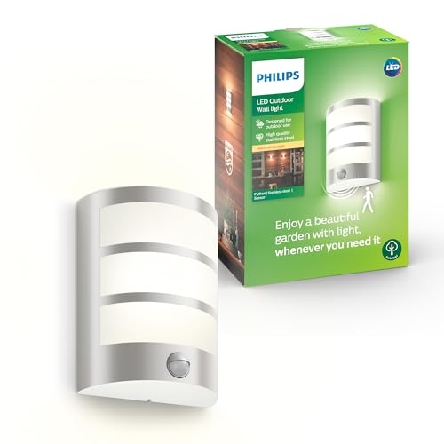 Philips myGarden LED Wandaussenleuchte Python, mit Bewegungsmelder, 6 W, edelstahl, Stainless Steel, Silver