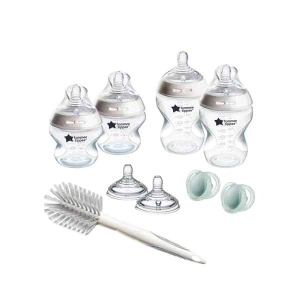 Tommee Tippee - Natural Start-Set für Neugeborene, Anti-Kolik-Babyflaschen (150 & 260ml), brustähnl. Sauger (mittel), selbst sterilisierend & Zubehör