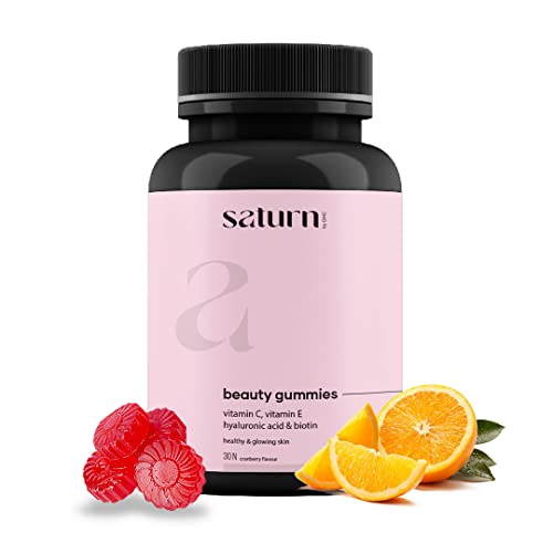 Saturn by GHC Vitamin C Skin Gummies – 30 Gummies | for Glowing Skin | 30 Days Pack l With Hyaluronic Acid, Vitamin E & Biotin
