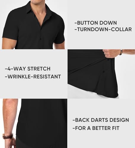 JMIERR Men's Muscle Fit Dress Shirts Summer Casual Button Down Short Sleeve High Stretch Wrinkle-Free Shirt4