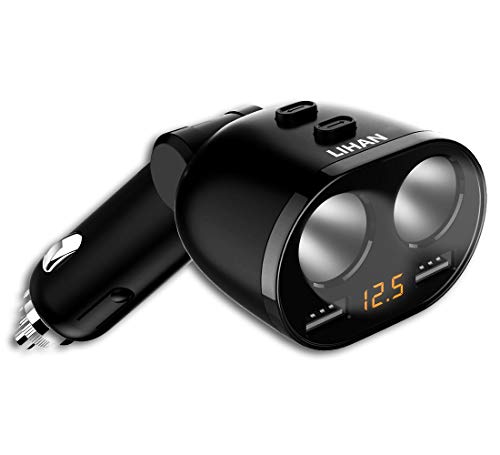 Car Charger Power Adapter,2 Socket Cigarette Lighter with Dual USB Port,Compatible for iPhone