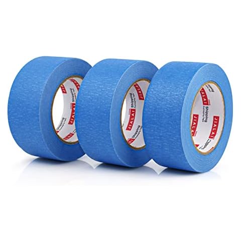 JIALAI HOME 3 Rolls Painters Tape 2 inch Bulk Painter Tape Blue Wide Roll, Blue Masking Tape, Blue Paint Tape 2 Inches x 60 Yards for General Purpose Walls Painting, Automotive Cover
