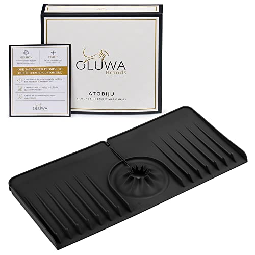 Kitchen & Bathroom Faucet Sink Splash Guard. High-Tension Silicone. Protects Backsplash, Sink Islands And Countertops. Behind Faucet Handle Water Drip Catcher Tray. Small Black