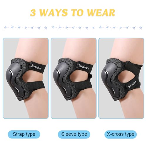 Kids/Adult/Youth Knee and Elbow Pads with Wrist Guards 3 in 1 Protective Gear Set for Skateboarding Cycling BMX Bike Scooter Skating Rollerblading Riding (Black, Medium (8-14 Years)) - Thumbnail 3