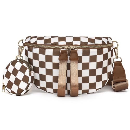 Karierte Bauchtasche, braun-weiß