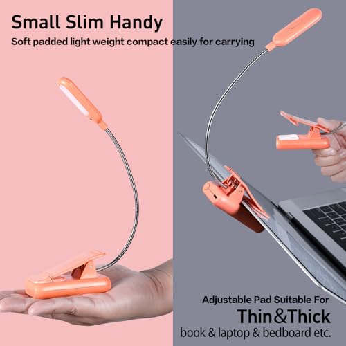 Image of VAVOFO Rechargeable Book Light for Reading in Bed Kids, 7 LED Reading Light with 9-Level Warm Cool White Daylight, Eye Care Lamp with Power Indicator for Bookworms (Orange)