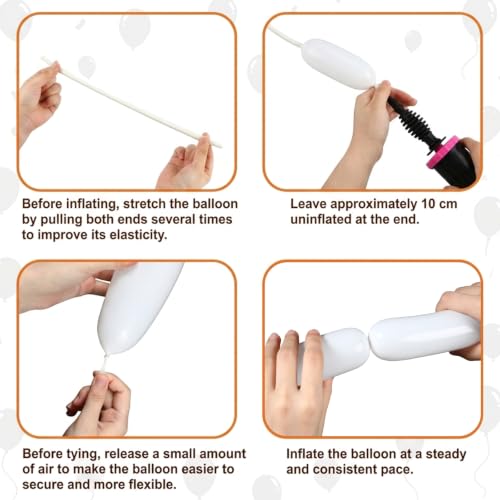 Ballon a Sculpter Blanc 100Pcs, 260q Ballon Gonflable Deco Anniversaire, Ballons en Baudruche, Magiques DIY Tordus Animaux Formes Kit Anniversaire pour Decoration Mariage Fête, Birthday Bapteme Garcon – vue 6