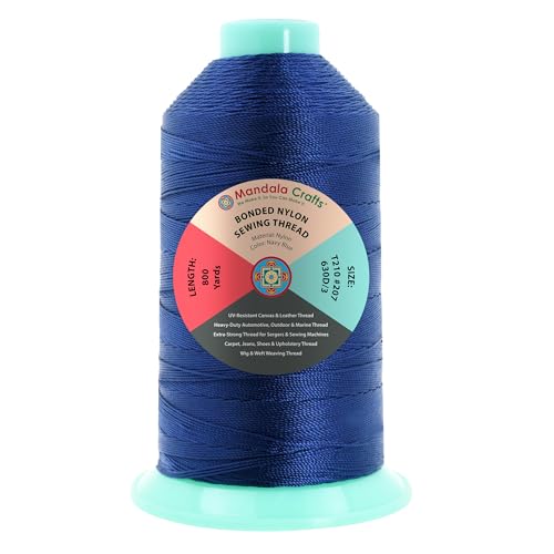 Mandala Crafts Size 207 630D T210 Navy Blue Bonded Nylon Thread, 800 YDs