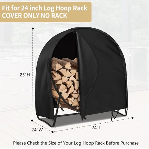 AKEfit 24 Inch Firewood Log Hoop Cover, Heavy Duty 600D Oxford Outdoor Waterproof Round Log Rack Cover with Zipper & 2 Windproof Buckle Straps & Drawstring by AKEfit - Image 2