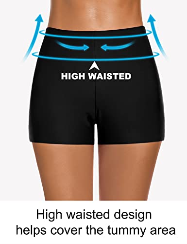 Lecieldusoir Women's Swim Shorts High Waisted Bathing Suit Bottoms Black Swimwear Boyshort Swimming Swimsuit Board Shorts #TOP3