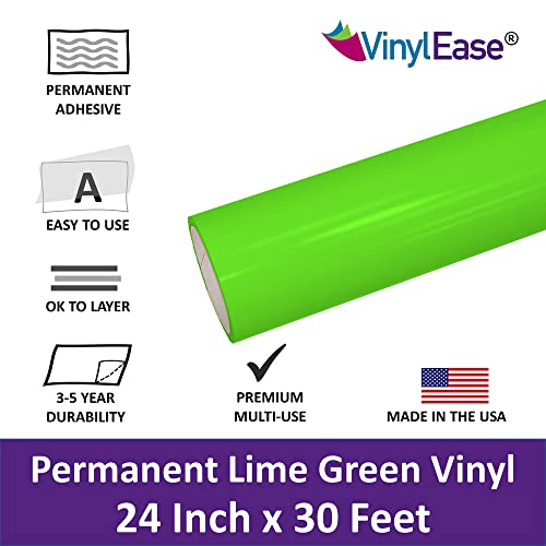 Vinyl Ease 24" X 30 Ft Roll Of Glossy Lime Green Permanent Adhesive-Backed Vinyl For Craft Cutters, Punches And Vinyl Sign Cutters – V0718 #TOP2