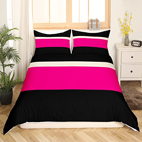 Erosebridal Geometric Comforter Cover Red Navy Blue Stripes Bedding Sets Pastel Patchwork Duvet Cover Set For Kids Boys Girls Abstract Art Holiday Style Quilt Cover With 2 Pillow Cases Queen Size #TOP1