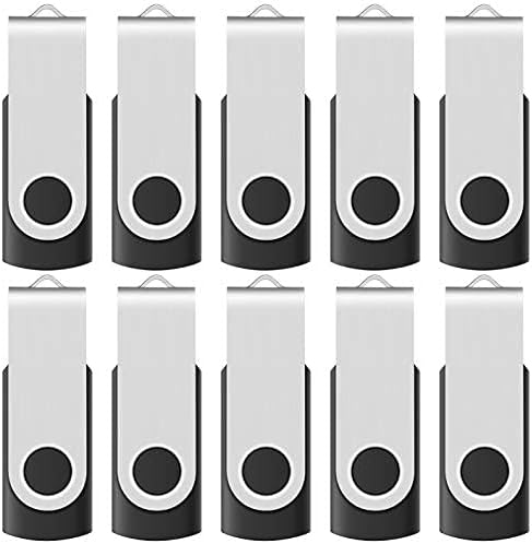 10-Pack Enfain 16GB USB 2.0 Flash Memory Stick Swivel Thumb Drives for Universal Data Storage at Home & The Office (Black)