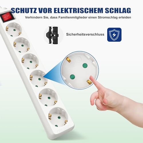 6-fach Steckdosenleiste mit Schalter und Kindersicherung