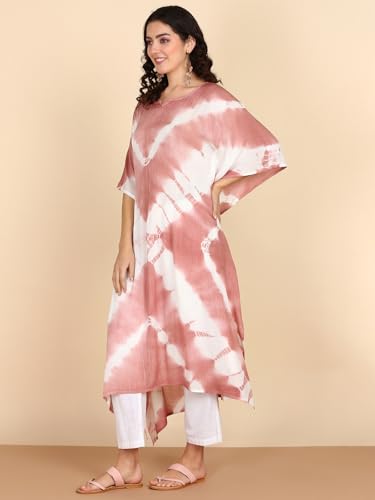 Image of Maaesa Women Handcrafted Tie & Dye Rayon Crepe Kaftan Dress | Casual Wear | Flowy Kaftan Style | Lightweight & Breathable Fabric