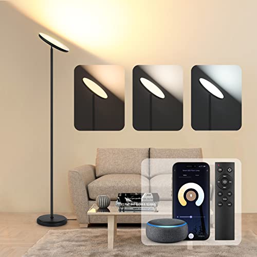 Outon Tripod Floor Lamp With Shelves, Smart Floor Lamp, Compatible With Alexa Google Home, Wifi Remote, 30W/3000Lm Bright Torchiere Sky Lamp, Dimmable Led Standing Lamp For Living Room Bedroom Office #TOP2