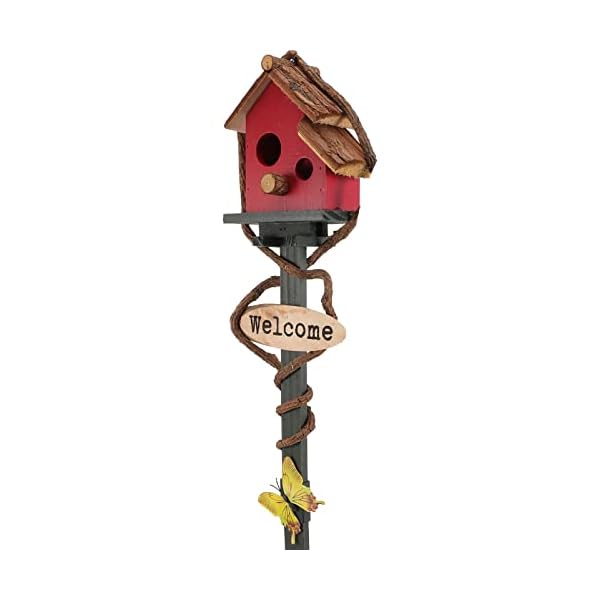 Yardwe Baroque Cottage Bird House Stake with Pole Wood Birdhouse Stand Farmhouse Birdhouse Decor Decorative Garden Yard Art for Outdoor Garden