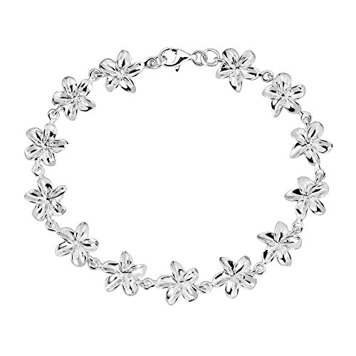 Aeravida Pretty Hawaiian Plumeria .925 Sterling Silver Link Bracelet | 7.5 Inches #TOP22