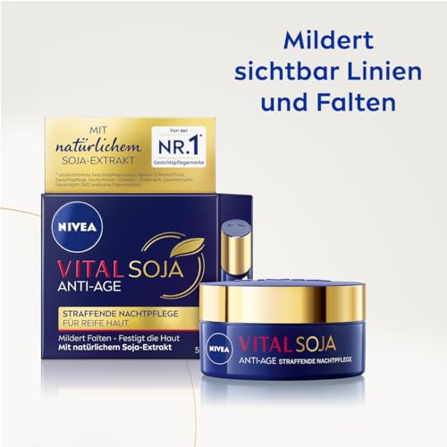Nivea Vital Soja Anti-Age - Crema Notte Rassodante Per La Cura Del Viso Per La Pelle Matura Con Estratto Di Soia Naturale, Rigenerante Crema Da Notte Per Mitigare Le Rughe (50 Ml) - 4