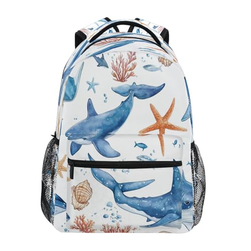 Dussdil Ocean Whale Shark Starfish (4) Kids Backpack School Backpacks for Boys Girls 16 IN Book Back Pack Bag Casual Travel Daypack with Adjustable Shoulder Strap Zipper