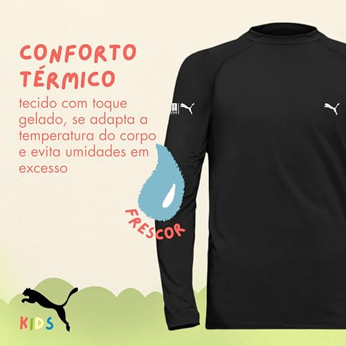 PUMA Camiseta Infantil Puma Proteção UV 50+ Manga Longa Conforto Térmico Secagem Rápida Unissex, 1 -