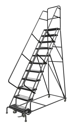 Tri-Arc KDSR111242 11-Step Steel Rolling Industrial and Warehouse Ladder with Handrails and 24