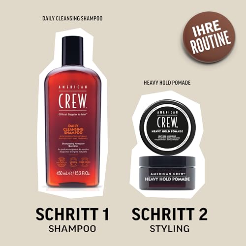 Foto von AMERICAN CREW – Heavy Hold Pomade, 85 g, Stylingpomade für Männer, Haarprodukt mit extrem starkem Halt, Stylingprodukt für Frisuren mit viel Glanz, wasserbasiert