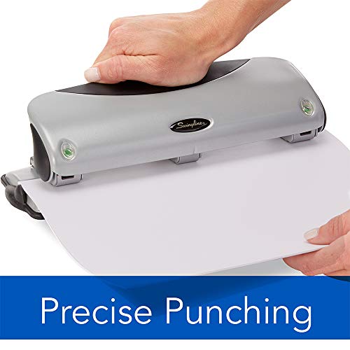 Swingline 3 Hole Punch, Desktop Hole Puncher, Easyview, 12 Sheet Punch Capacity, Silver/Black (74063) #TOP3
