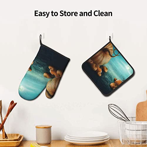Halloween Pumpkin Forest Print Oven Mitts Pot Holders Sets Heat Resistant Non Slip Kitchen Gloves Hot Pads For Cooking Bbq Baking Grilling #TOP5