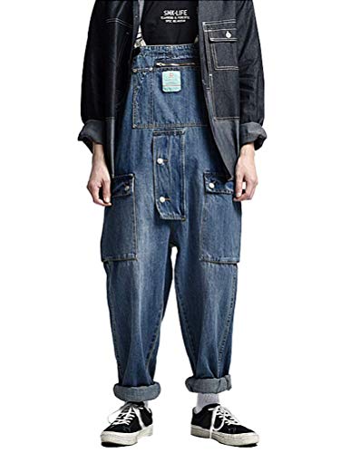 Minetom Herren Jeans Latzhose Overall Arbeitshosen Lange Jeanshose Retro Denim Arbeitslatzhose Jumpsuit Multifunktion Hose Arbeitskleidung Loose Fit E Blau L